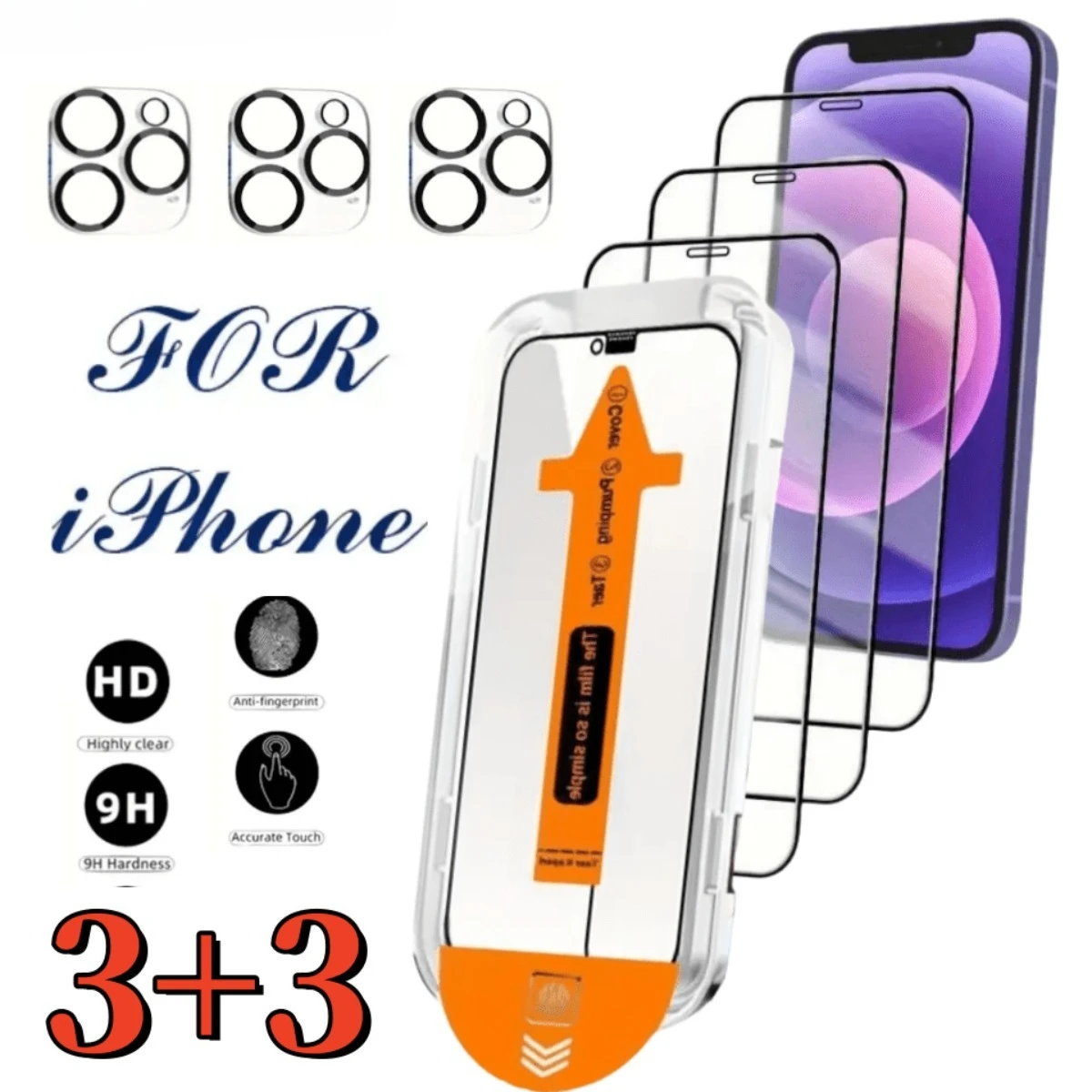 Vidrio templado HD + protectores de cámara para iPhone 11/12/13/14/15/16/Pro/Pro Max resistente a los arañazos para iPhone 16 17 Pro Max Air 16e - imagen 2