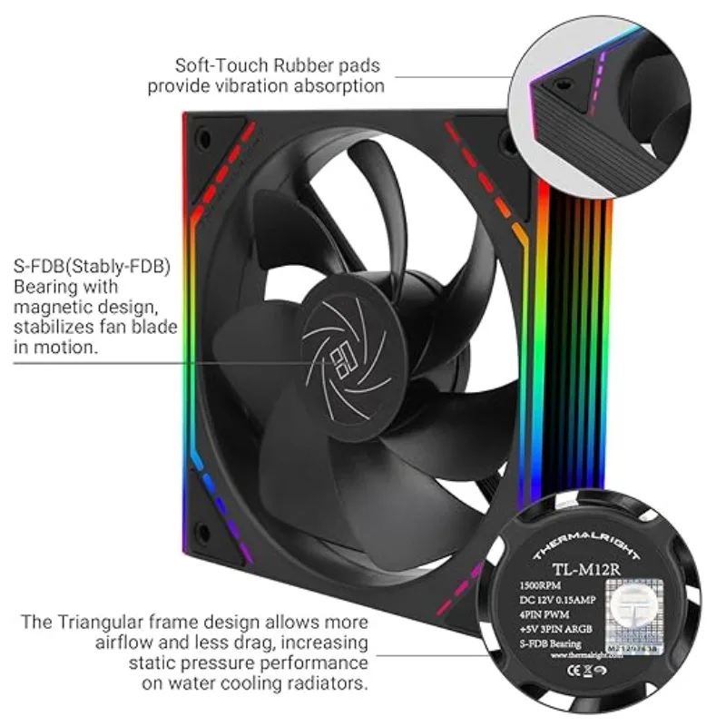 Thermalright TL-M12R 1/3/5 Uds 120mm ARGB CPU ventilador con cubierta invertida con velocidad de 1500RPM refrigeración de computadora ventilador de CPU silencioso - imagen 4