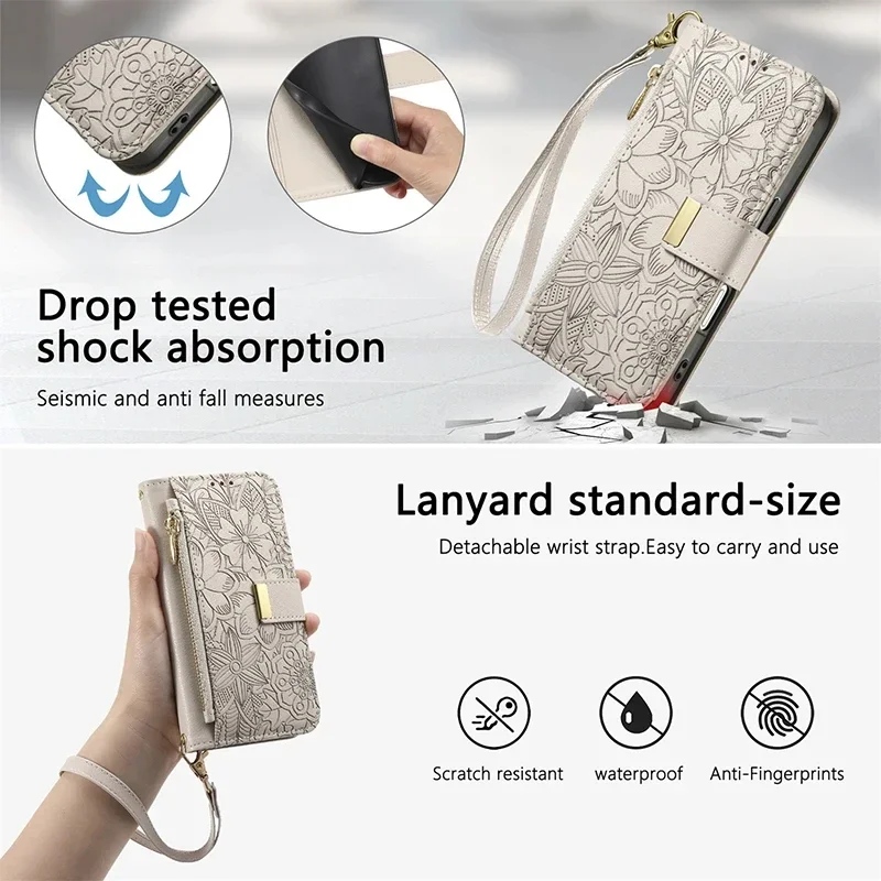 Funda de cuero con tapa cruzada para IPhone 17 Air 16 E 15 14 13 12 Pro Max Plus 16E 17Air 17Pro, funda con tarjetero tipo billetera para mujeres y niñas - imagen 4