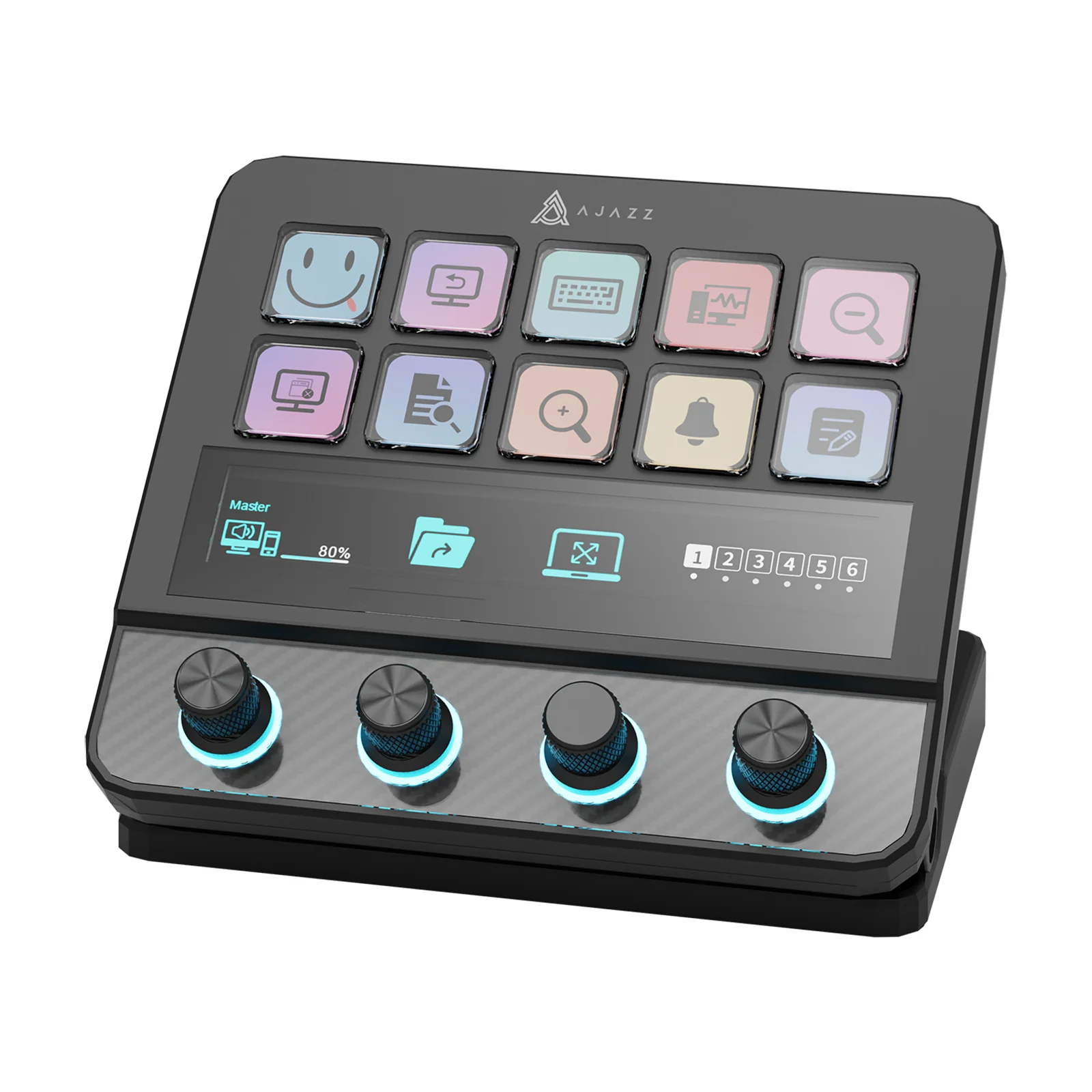 AJAZZ AKP05E PRO Teclado personalizado visual de funcionamiento con cable 10 botones + 4 perillas con estación espacial compartida y iconos LCD
