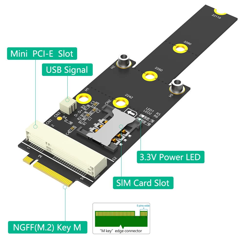 Interfaz M key NVMe M.2 SSD convertir a mini adaptador de ranura PCIe para módulo WWAN a solución de PC de escritorio enchufe de tarjeta NANO SIM - imagen 4