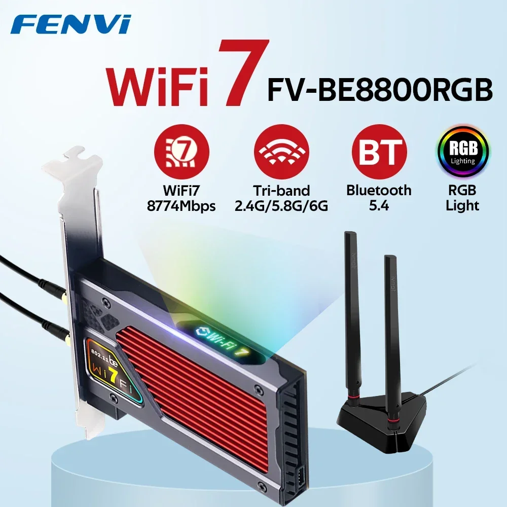 Fenvi 8800Mbps WiFi 7 BE200 PCIe WiFi adaptador FV-BE8800RGB Bluetooth 5,4 WiFi7 para tarjeta de red inalámbrica Intel BE200 2,4G/5G/6G