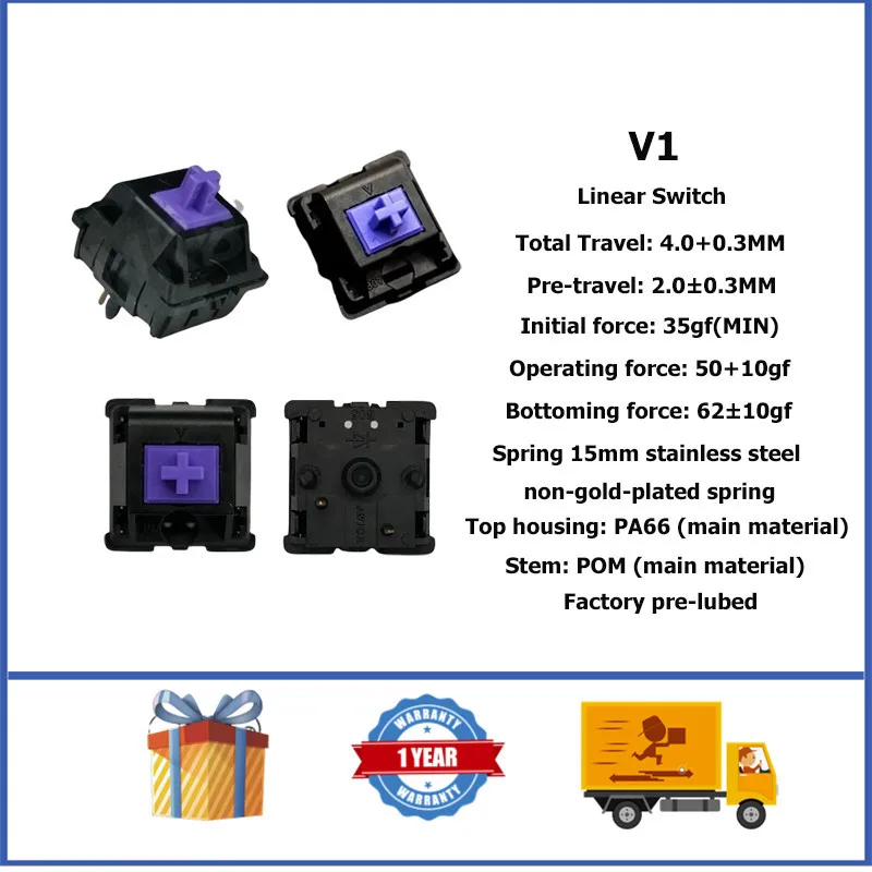 Vertex-Interruptor de teclado mecánico V1, dispositivo lineal de 5 pines, VERTEX Studio V1, versión Lubed de fábrica, Jwick - imagen 2