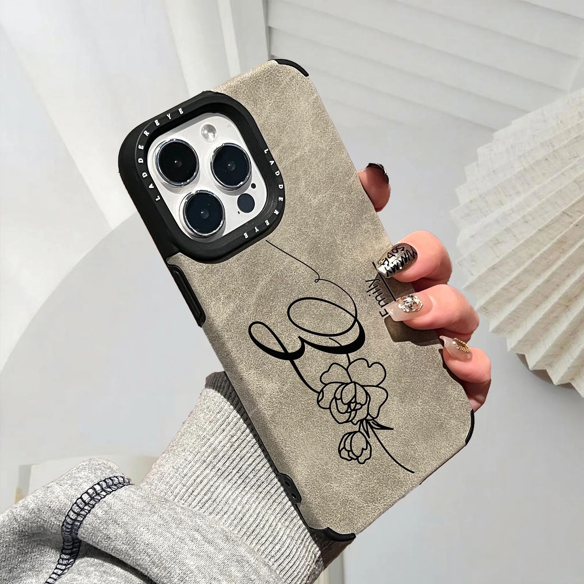 Funda de teléfono rosa con grabado láser y nombre personalizado de piel sintética, adecuada para Iphone17 16 15 14 13 12 11 Pro Max Plus. - imagen 2