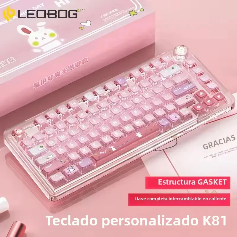 AULA marca de gama alta LEOBOG K81 Teclado mecánico acrílico transparente 81 teclas 3 modos RGB intercambiable en caliente con botón multifunción - imagen 5