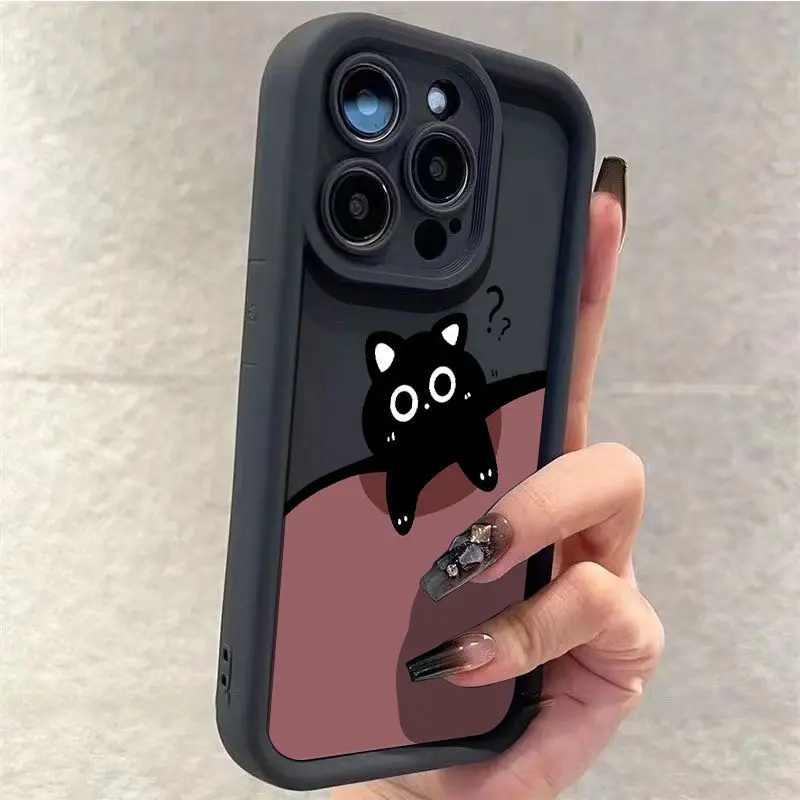Funda de teléfono con diseño de gato pequeño, pregunta creativa, para iPhone 17 16 15 14 Plus 11 12 13 Pro Max X XS XR Air 16E, funda de silicona suave - imagen 3