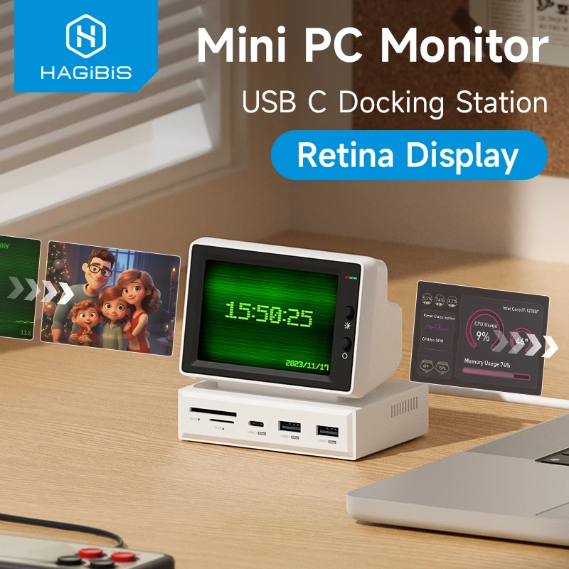 Hagibis Mini pantalla IPS de 3,5 pulgadas AIDA64 Mini PC CPU RAM HDD Monitor de datos pantalla secundaria con concentrador USB C para ordenador portátil MacBook - imagen 2