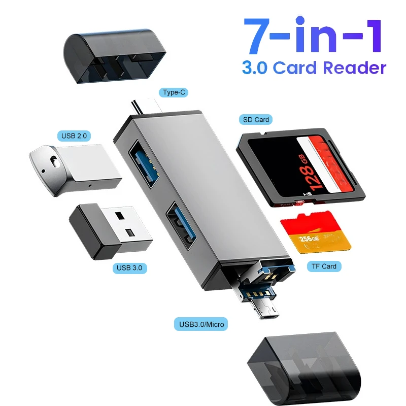 Lector de tarjetas 7 en 1 USB 3,0 tipo C a SD TF tarjeta de memoria adaptador de unidad Flash para PC portátil accesorios lector de tarjetas multiinteligente