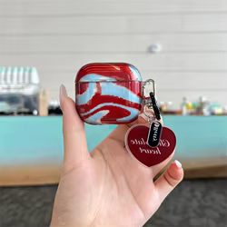 Arte Retro Color rojo azul Colisión Render amor corazón letra colgante funda para auriculares para AirPods 1 o 2 3 4 Pro 2 ﻿