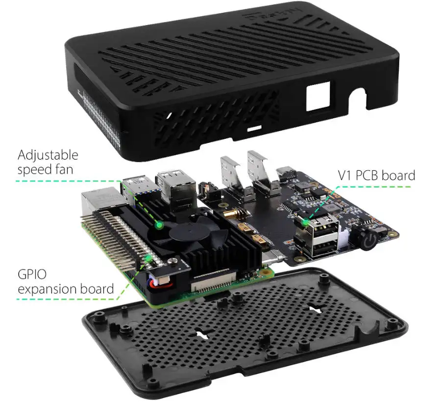 Kit completo de estuche DeskPi Lite con placa Raspberry Pi 4 - 2 GB de RAM / Fuente de alimentación Q3 / Tarjeta de 32 GB / Lector de tarjetas USB - imagen 4