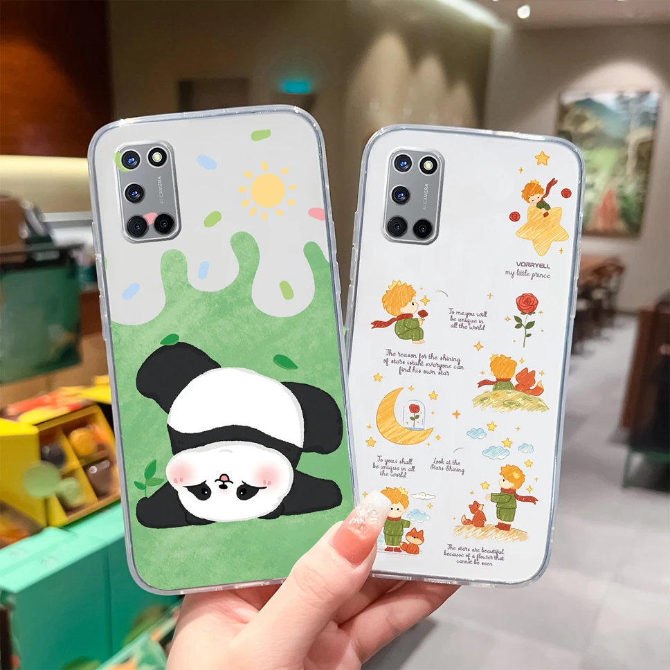 Para Oppo A52 A72 A92 A92S funda de teléfono encantador Panda dibujos animados transparente suave delgada TPU carcasa de silicona para OppoA 52 A72 A 92s parachoques