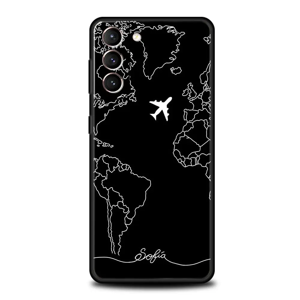 Funda de teléfono con diseño de mapa del mundo de dibujos animados para Samsung Galaxy S24 S23 S22 S20 Ultra S21 FE 5G S10 S9 Plus S10E S8 - imagen 4