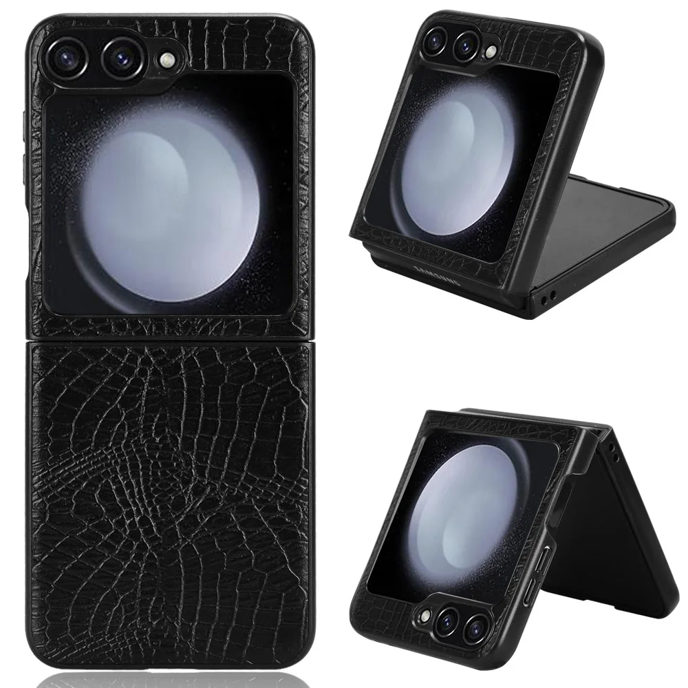 Funda de cuero PU con textura de cocodrilo sintético, funda de plástico duro a prueba de golpes para Samsung Galaxy Z Flip ZFlip 6 5 4 3 - imagen 2