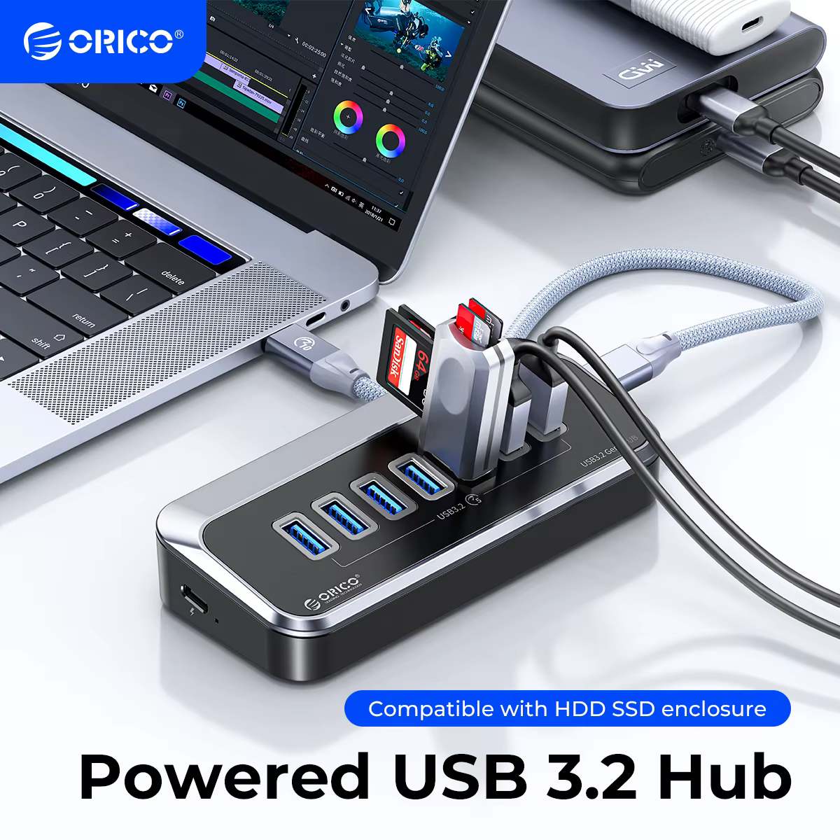 ORICO Hub USB-C 3.2 5Gbps con Lector de Tarjetas PD18W