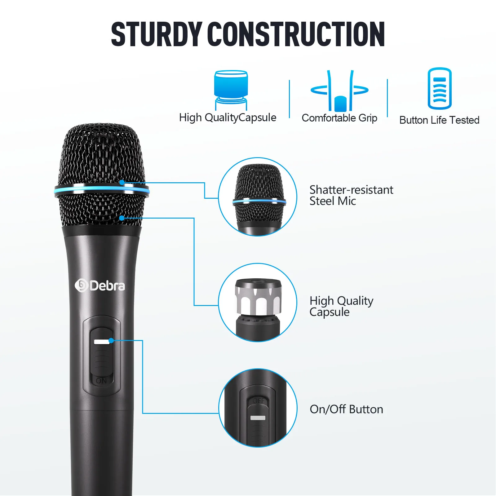 Debra AU-400 Sistema con micrófono inalámbrico portátil de cuatro canales UHF, con micrófonos de solapa y auriculares para actuaciones de banda - imagen 4
