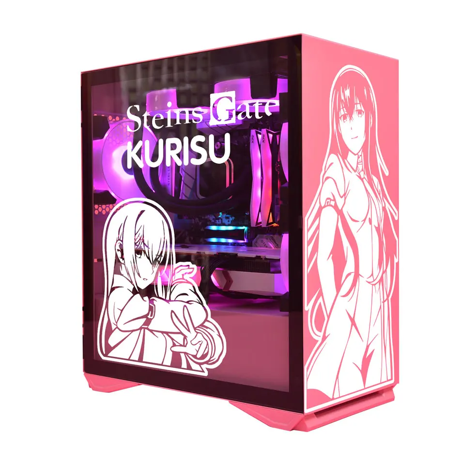 Steins Gate Makise Kurisu pegatinas de anime para caja de PC, calcomanías de decoración de dibujos animados de personalidad para piel de chasis de computadora Atx, Ho - imagen 4