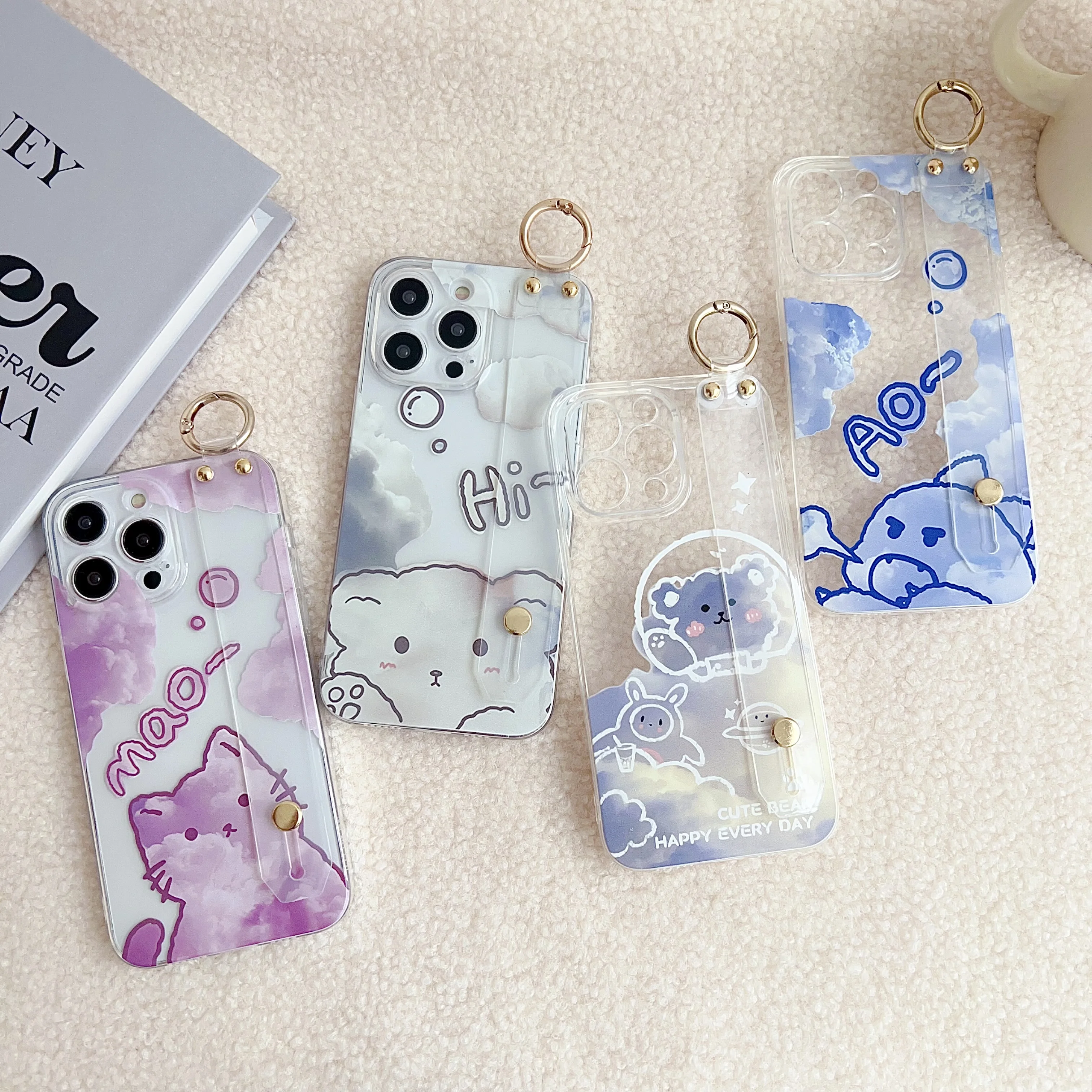 Para Samsung Galaxy A13 A33 A53 A73 A04s A24 A34 A54 A14 A12 A52 A32 A42 A02s A22 A03s funda de nubes de animales correa de muñeca - imagen 2