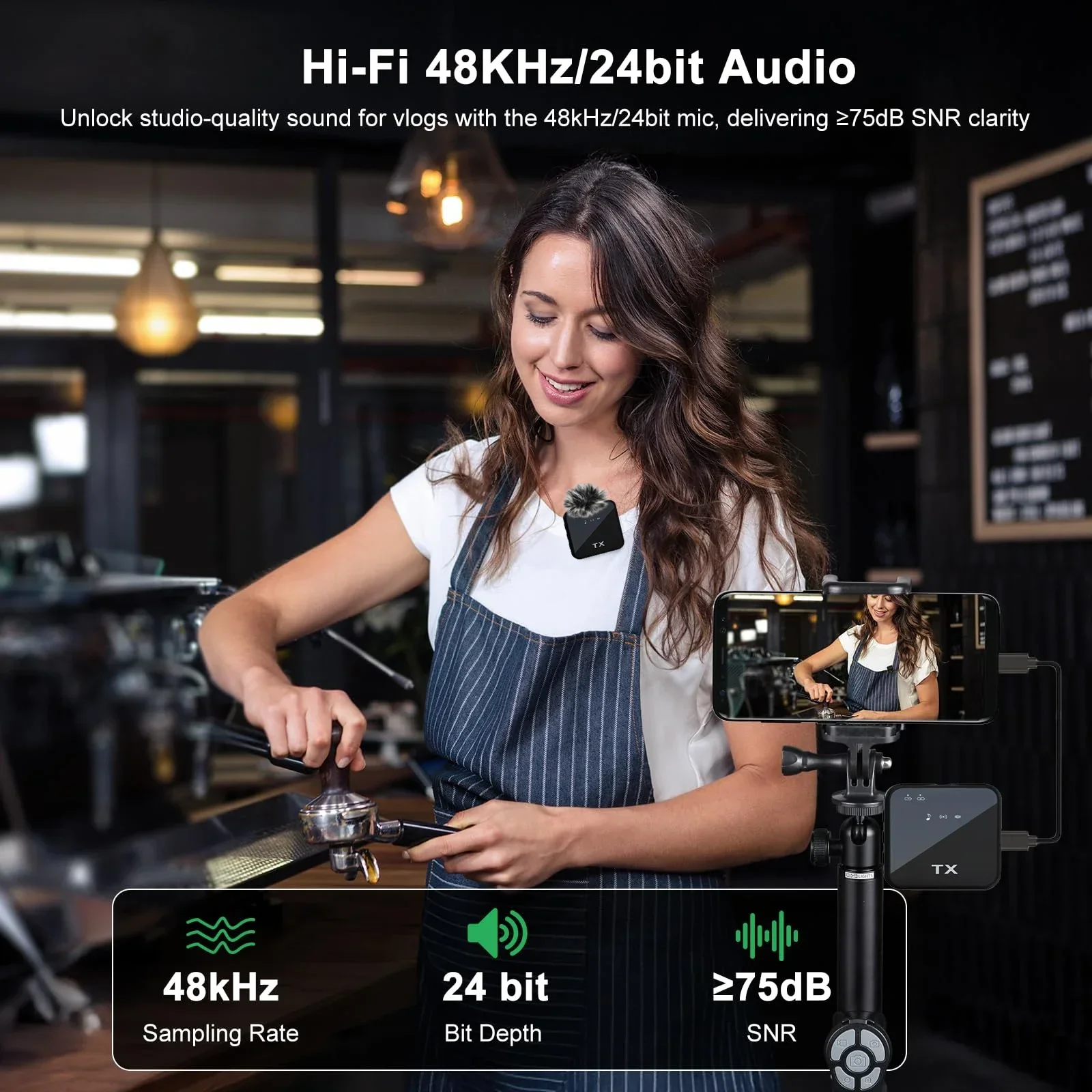 Gran oferta micrófono lavalier inalámbrico adecuado para cámaras iPhone, Android, utilizado para grabación de vídeo y reducción de ruido de podcast - imagen 2