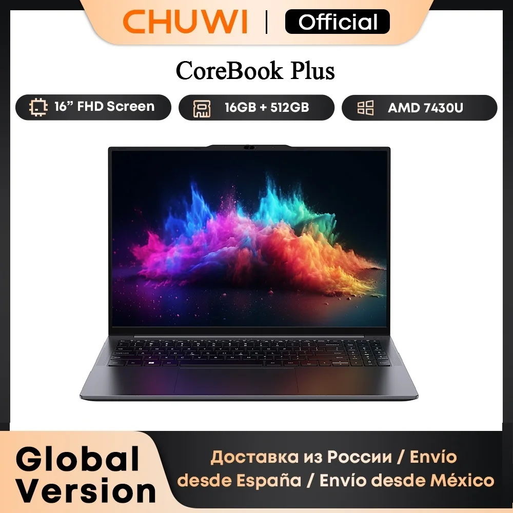 CHUWI CoreBook Plus portátil 16 pulgadas FHD pantalla R5-7430U 6 núcleos portátil para juegos 16GB RAM 512GB SSD Metal cuerpo Notebook con enfriador