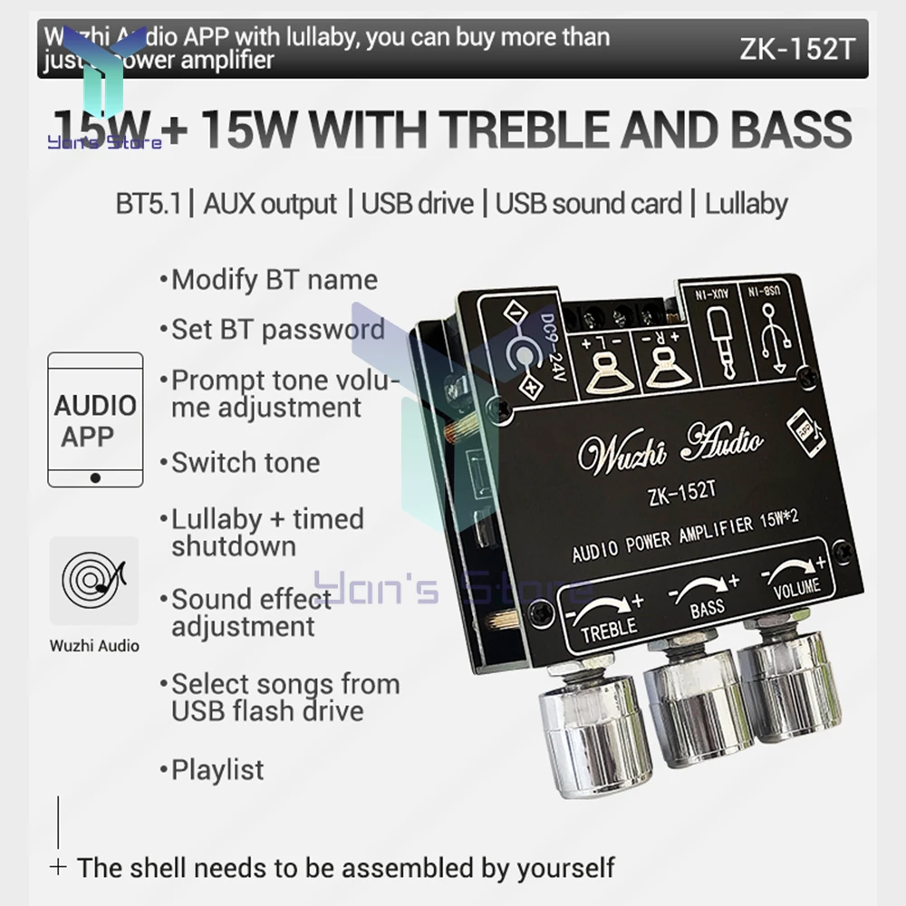 ZK-152T Módulo de placa amplificadora de potencia digital Bluetooth 2,0 estéreo de doble canal 15W + 15W con función de control de volumen - imagen 2