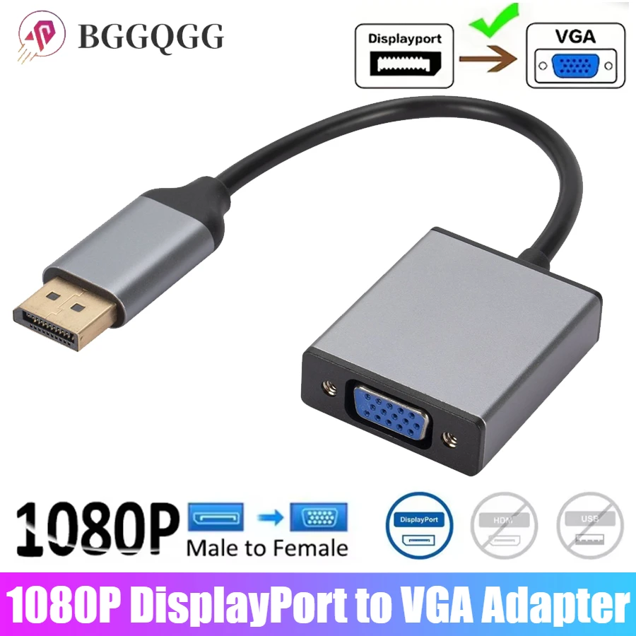 Convertidor DisplayPort a VGA de 1080P, adaptador DP a VGA, puerto de visualización macho a hembra para PC, ordenador, portátil, Monitor HDTV, proyector