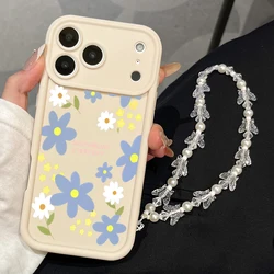 Bonita funda de teléfono con patrón Floral azul para iPhone 17 16 Pro 15 14 13 12 11 Pro Max 16e 17Air X XR XS 7 8 Plus con funda con cordón