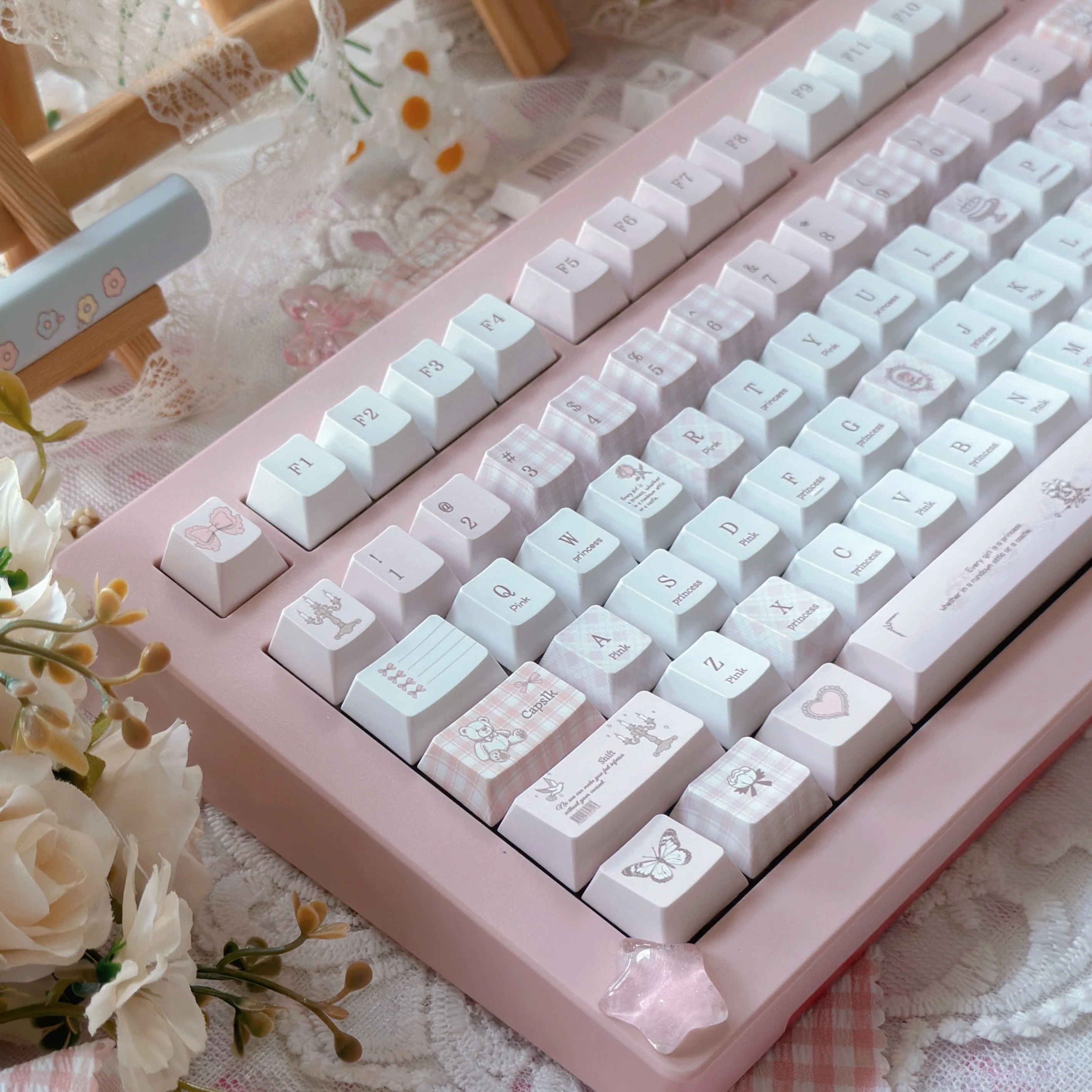 Juego de teclas con tema de campana de amor, perfil de cereza PBT, 130 teclas, teclas originales personalizadas hechas a mano para accesorios de teclado mecánico, regalo - imagen 4