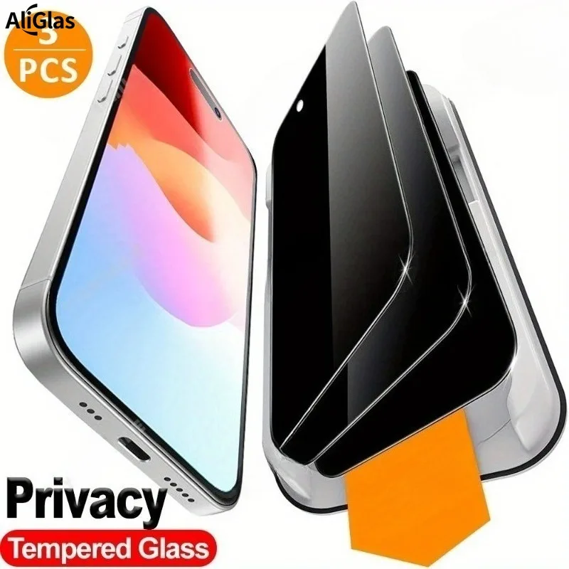 3 uds protectores de pantalla de privacidad para Iphone 16 17 Pro Max 15 14 13 12 11 Pro Mini Plus 16E vidrio templado al aire para película iphone X XR - imagen 2