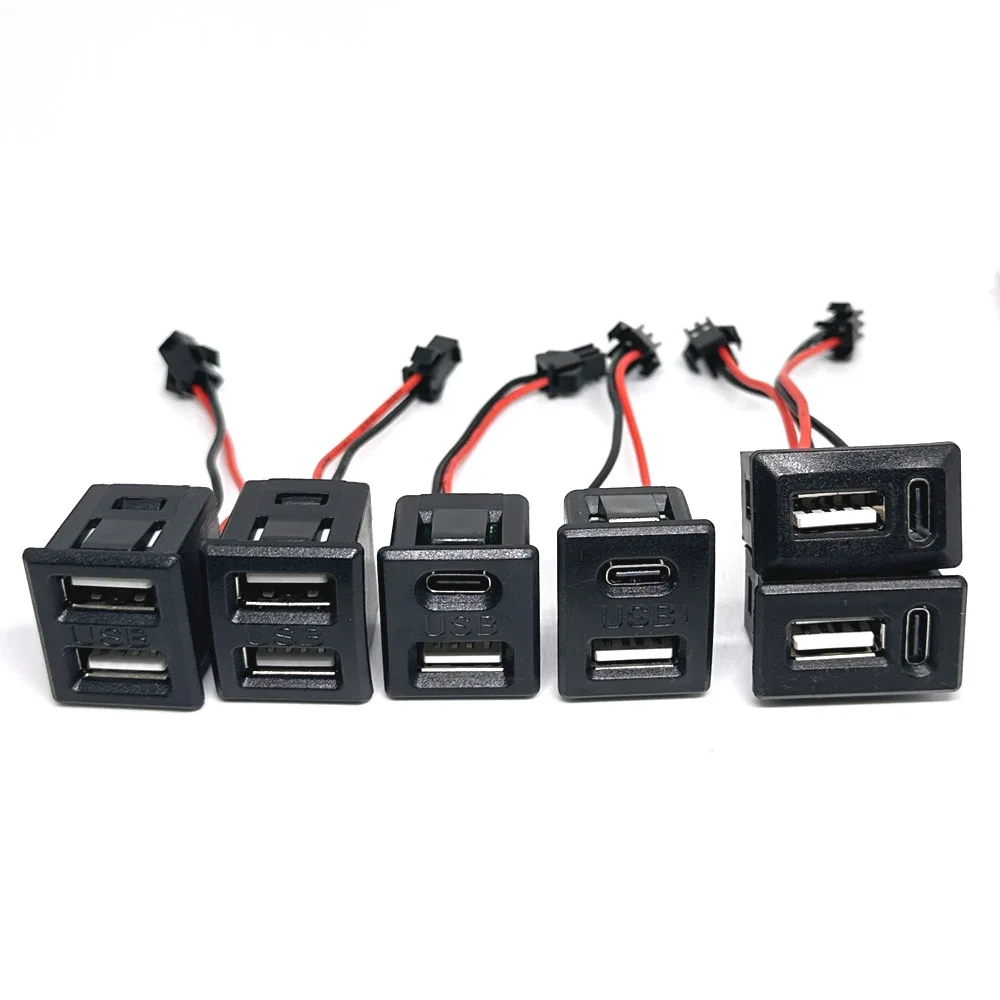 Base hembra USB de doble capa de gran corriente, enchufe tipo c, toma de corriente para carga de lámpara USB hembra con conector de cable - imagen 2