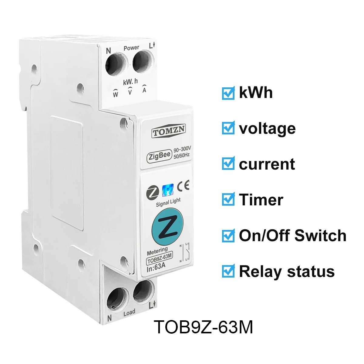 TOMZN Zigbee 63A 1P + N WIFI interruptor inteligente medidor de energía Kwh medición monitoreo disyuntor temporizador relé MCB TUYA smartlife - imagen 3