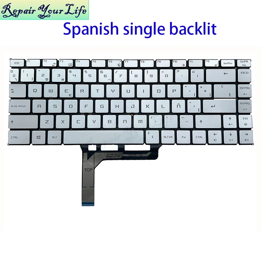 Retroiluminación del teclado español ruso del Reino Unido para MSI GS65 PS63 GF63 GF65 WP65 WS65 MS-16R1 16R4 teclas plateadas 9Z.NEVBN.A0R - imagen 2