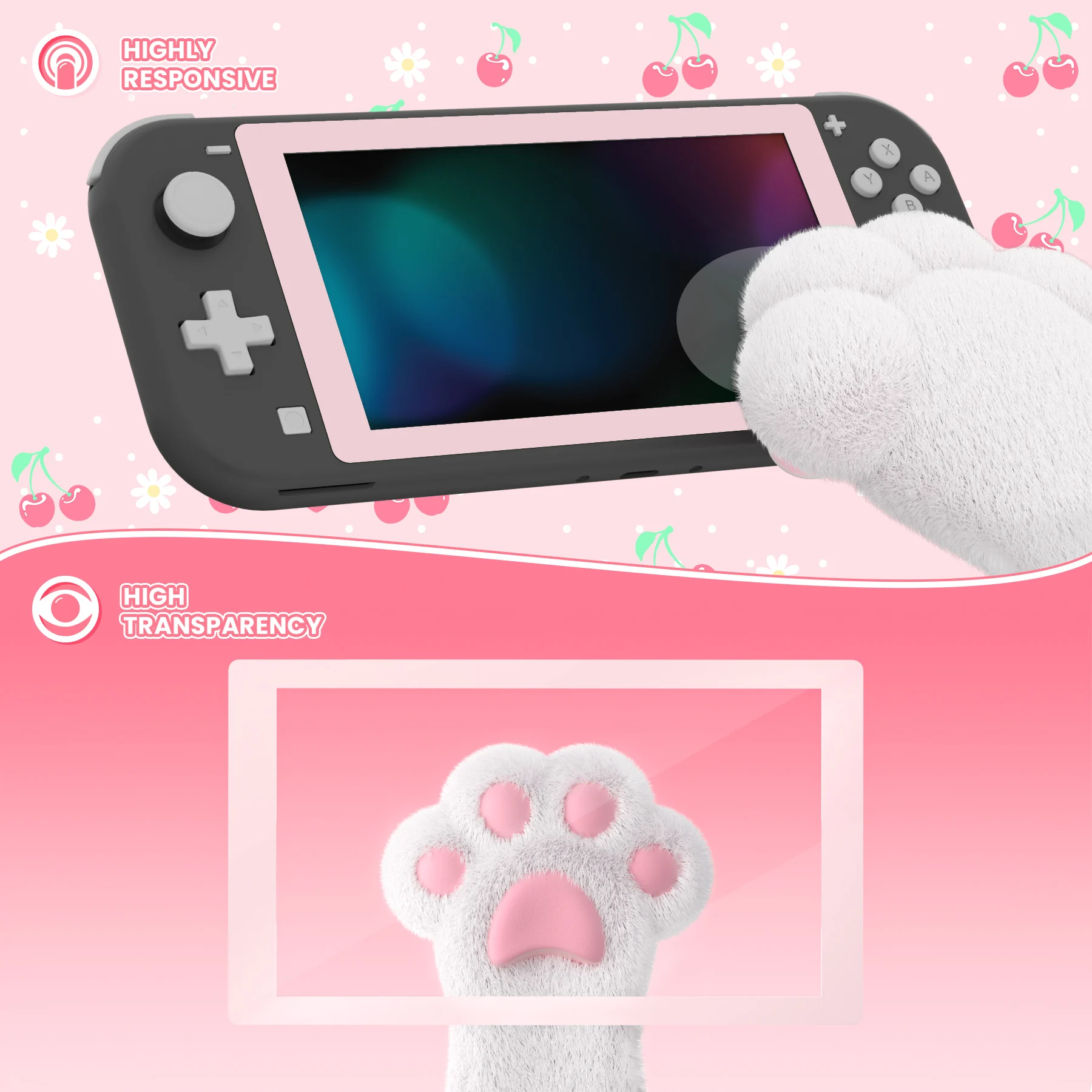 eXtremeRate Paquete de 2 protectores de pantalla de vidrio templado con película protectora transparente con borde para NS Switch Lite - Rosa de flores de cerezo - imagen 2