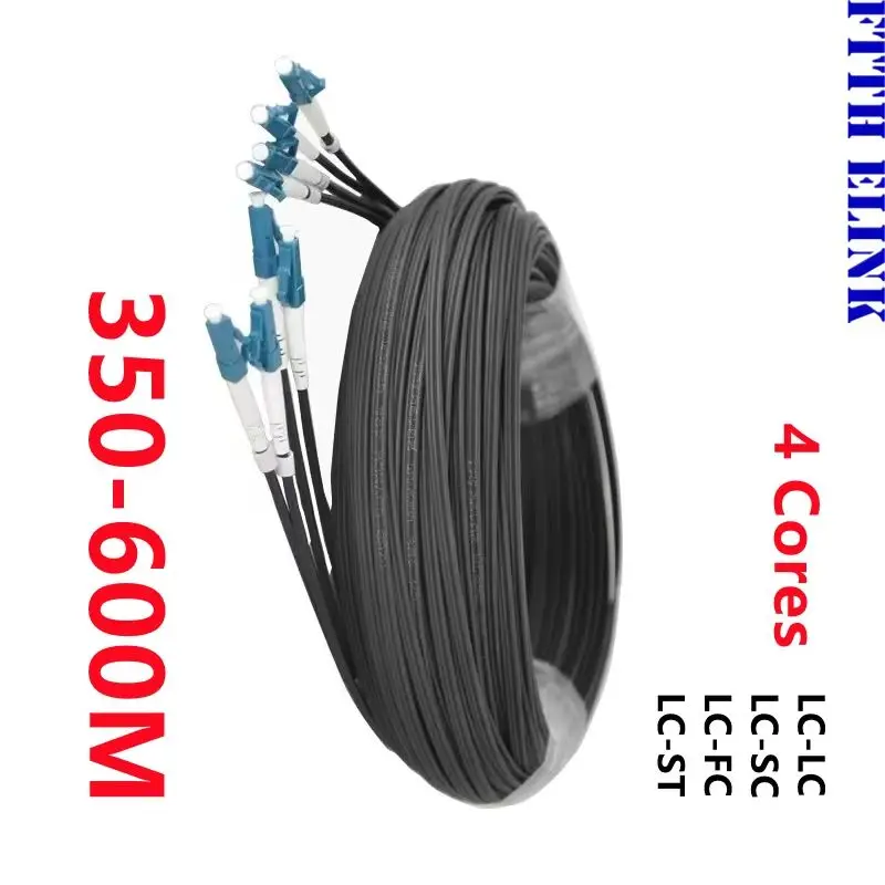Cable de conexión óptico de caída LC/UPC 4 núcleos 350-600M 3 acero 2C exterior monomodo FTTH puente de fibra óptica de caída G652D cable de conexión