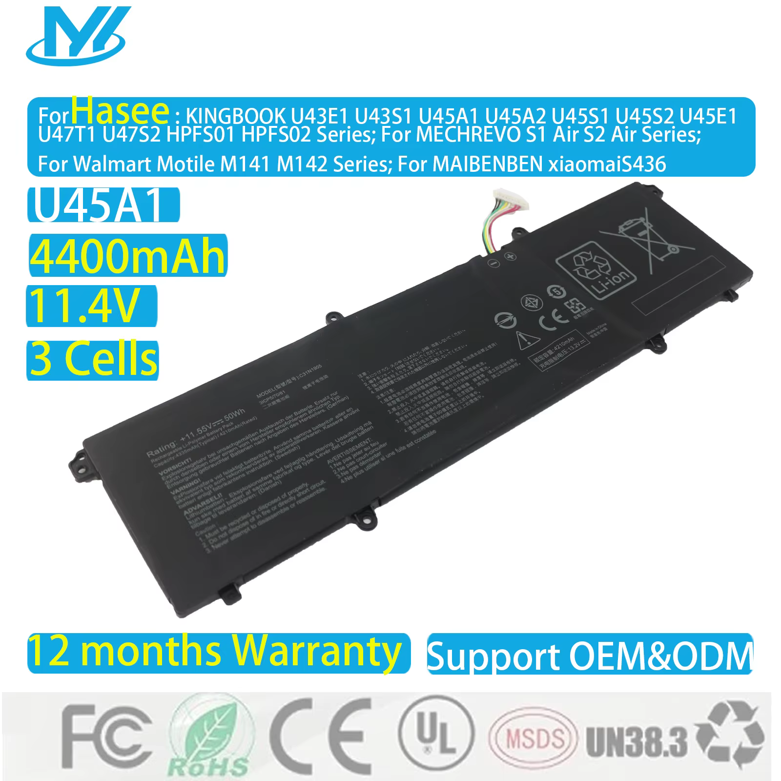 Batería PF4WN para Hasee KINGBOOK – Compatibilidad U45A1 U47T1 U43E1 U43S1 - imagen 4