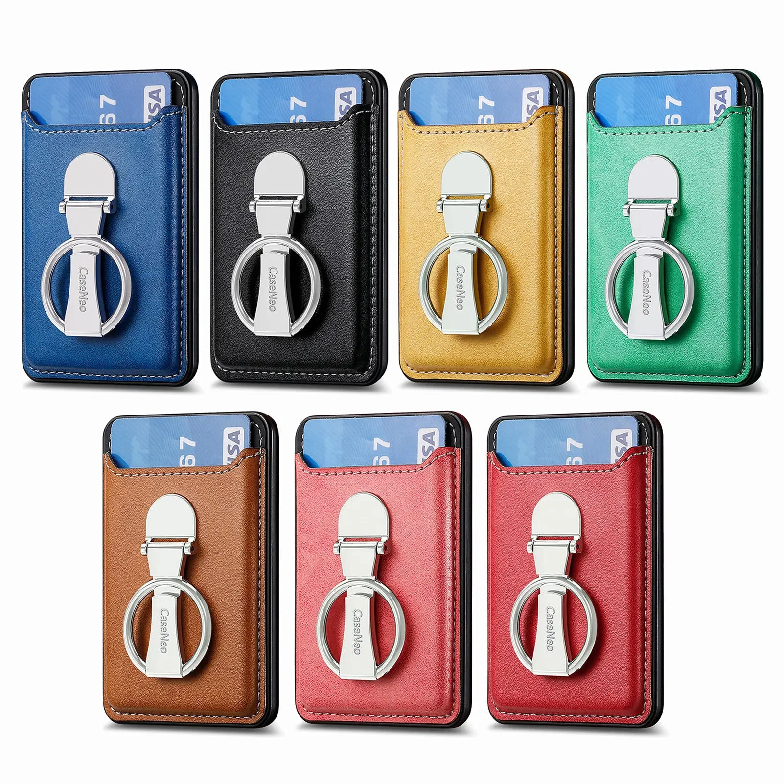 Bolsa magnética para tarjetas de atracción fuerte para iPhone 15 Pro Max 14 13 12, billetera con ranuras para tarjetas, soporte de anillo plegable, bolsa de soporte para Magsafe - imagen 4