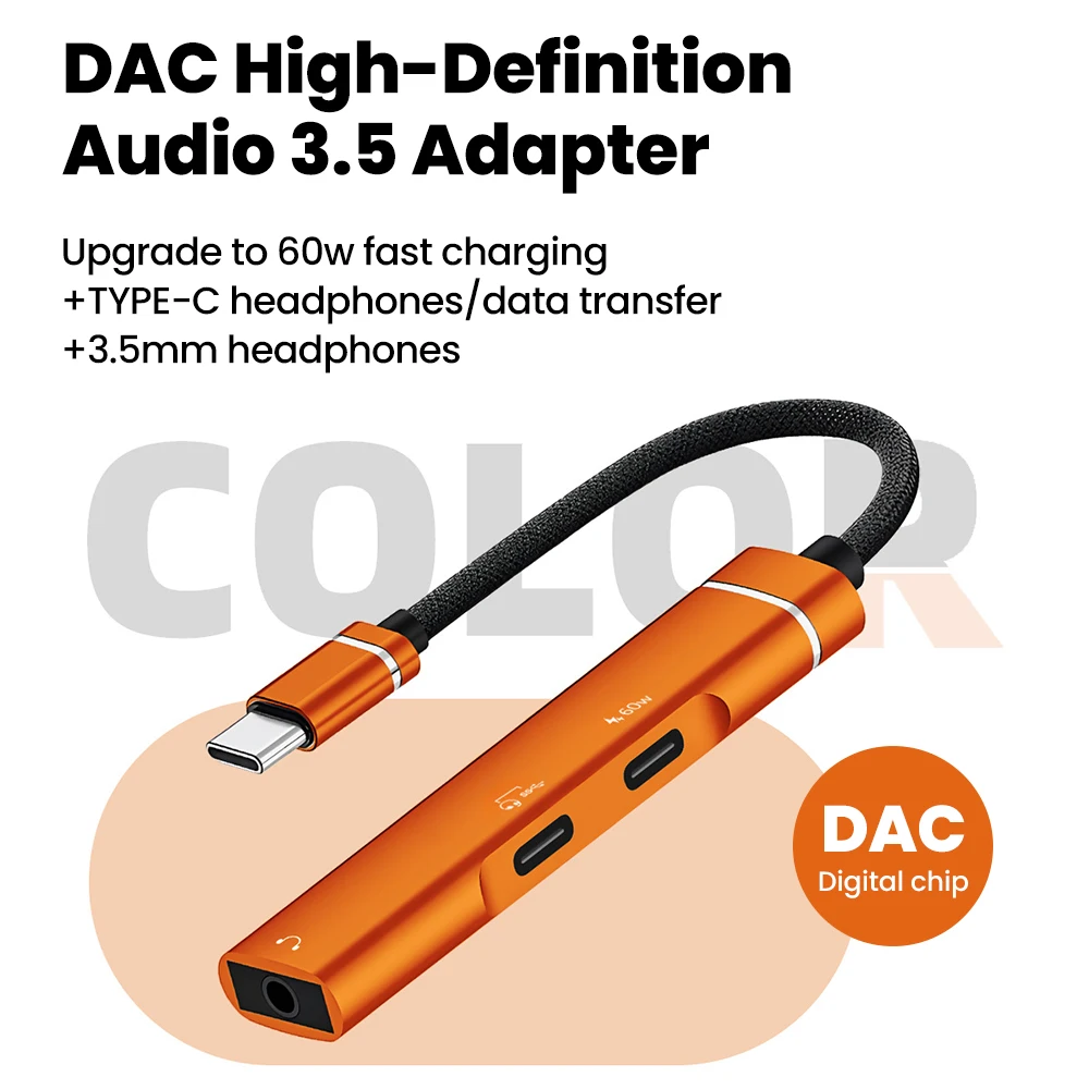 Adaptador divisor de concentrador tipo C de carga rápida de 60W para iphone 15 16 17 Huawei Xiaomi Samsung accesorios de PC tipo C adaptador de Audio de 3,5 MM - imagen 3