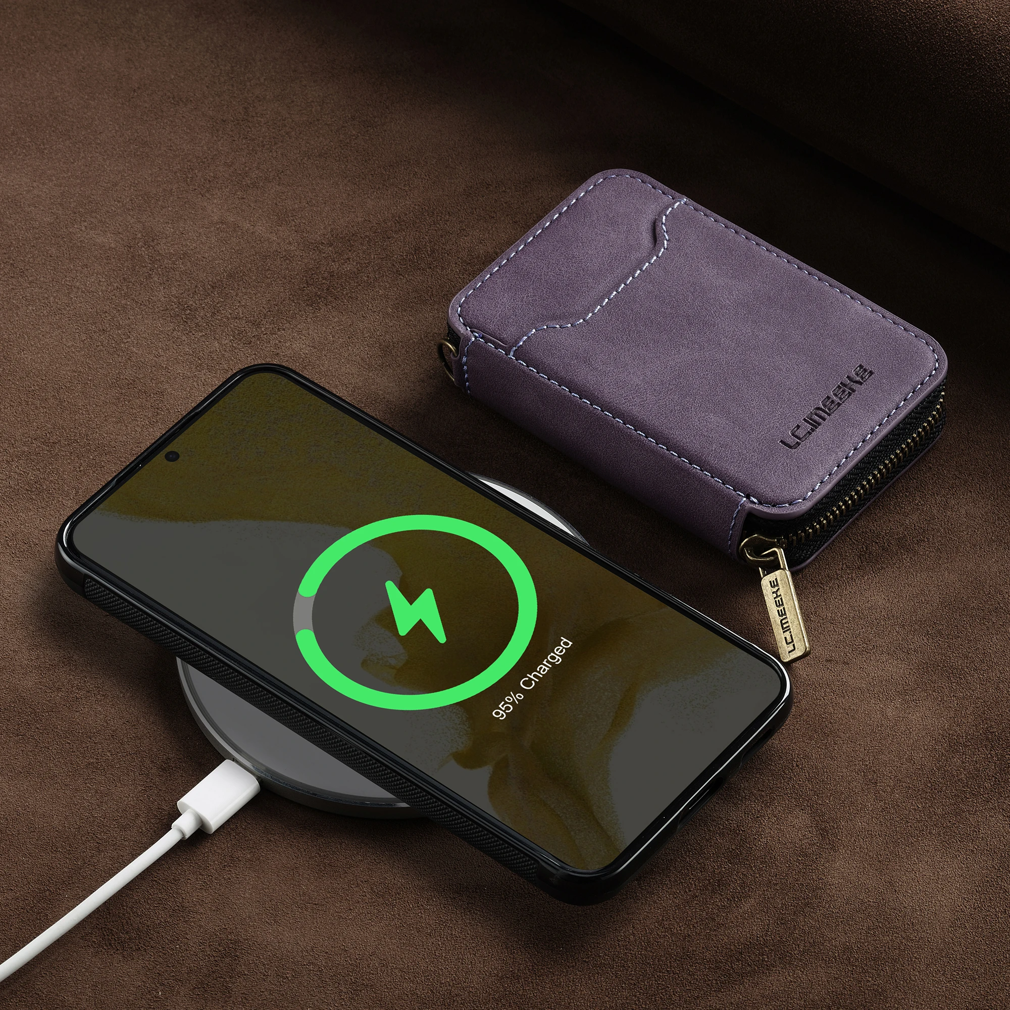 Funda tipo billetera de cuero con cremallera Solt para Samsung S25 Ultra S24 Plus S23 S22 A16 A36 A56, tarjetas magnéticas desmontables 2 en 1 - imagen 5