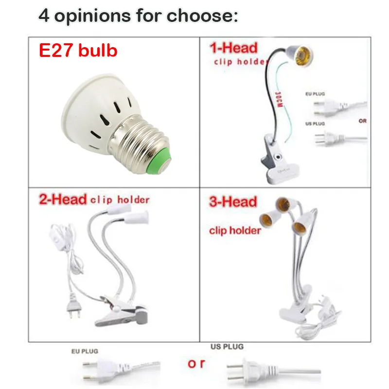 Luz solar de espectro completo para cultivo de plantas y flores, lámpara Phyto, Clip de escritorio, amarillo, Fitolamp, invernadero, 3 cabezales, 80led - imagen 3