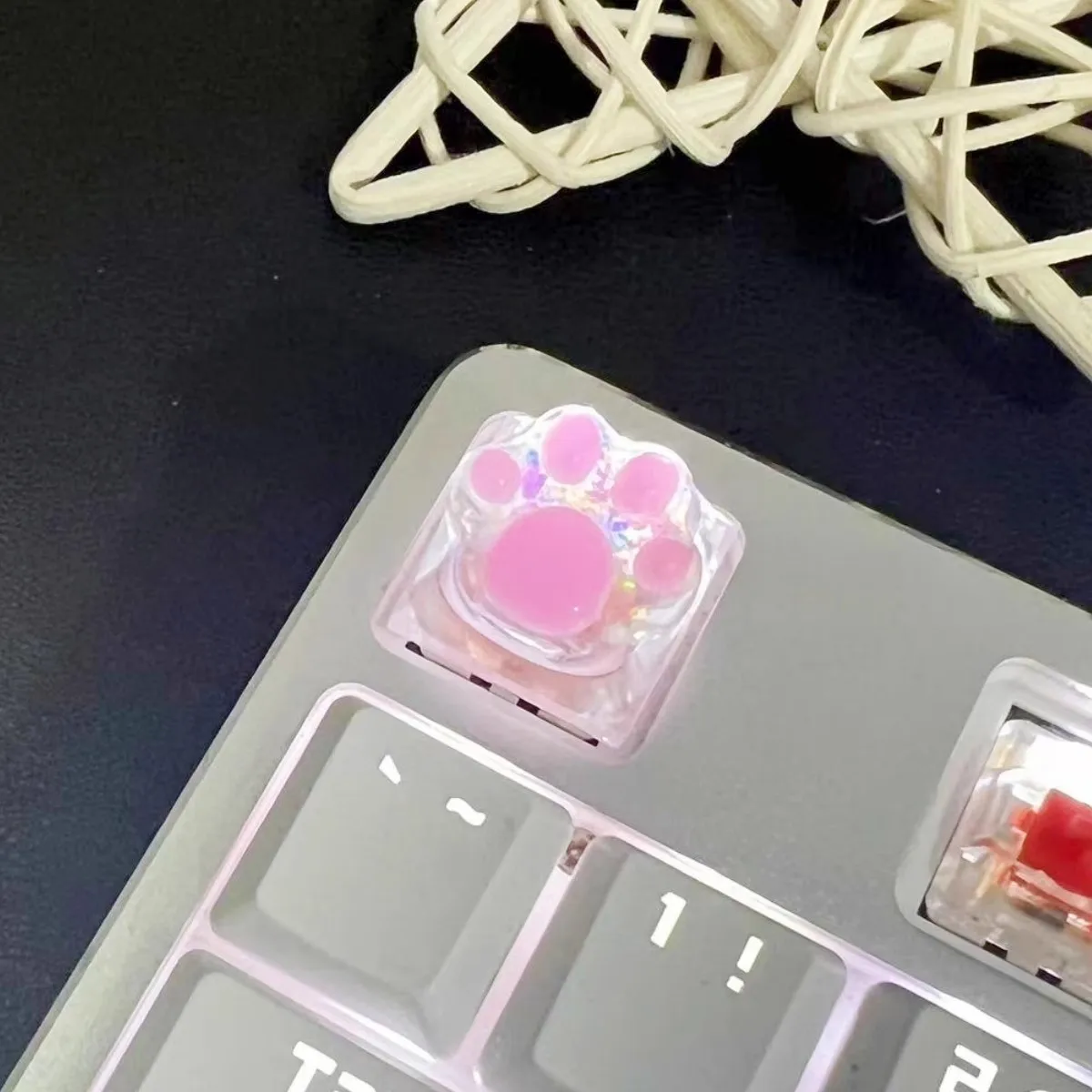 4 Uds. Bonita tapa de tecla de garra de gato rosa transparente, tapa de tecla de teclado mecánico con personalidad, accesorios, juego de tapa de llave - imagen 4