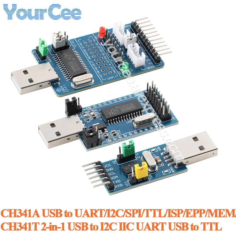 CH341A USB a SPI I2C IIC UART TTL ISP módulo adaptador serie EPP/MEM convertidor depuración de cepillo serie CH341T 2 en 1 puerto serie