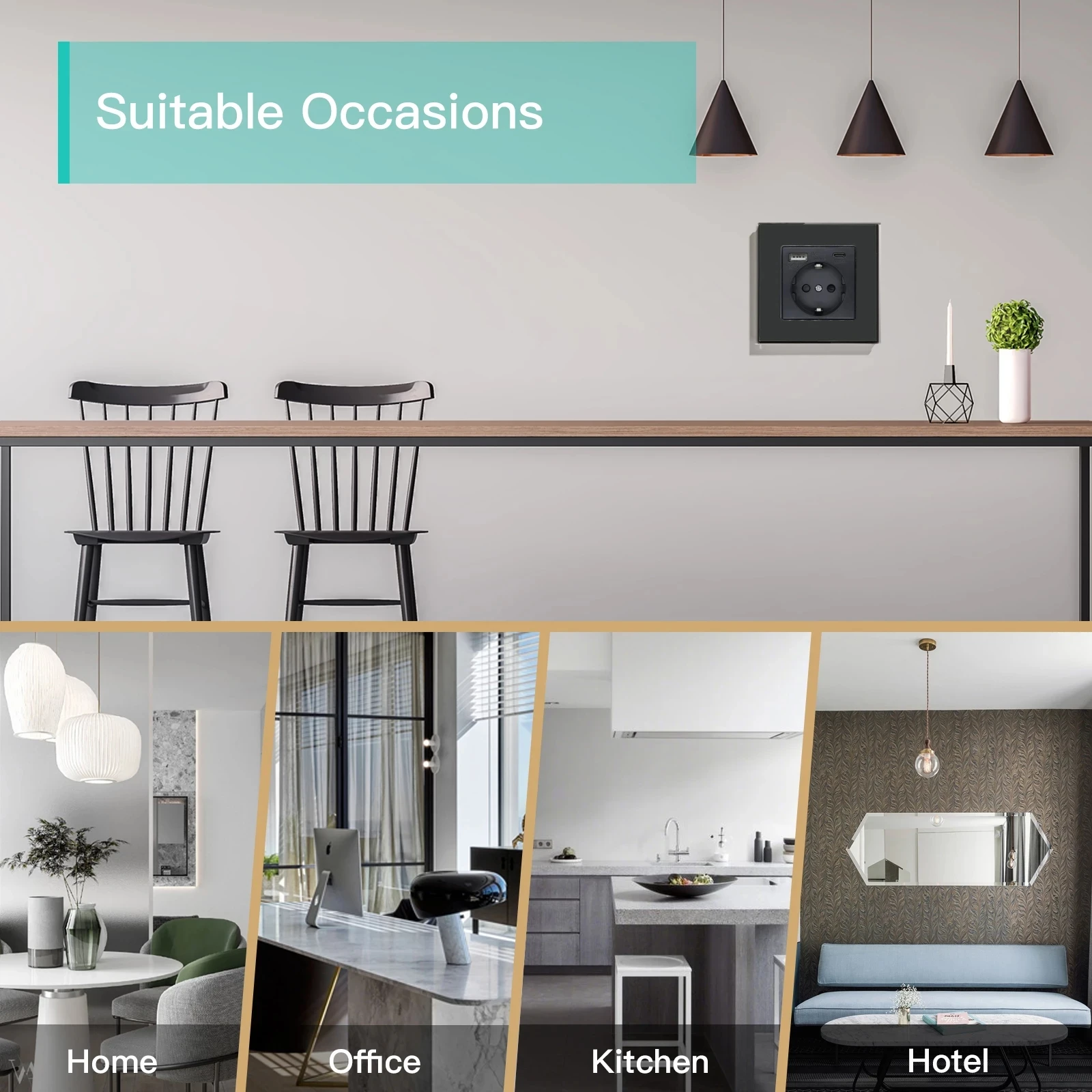 Enchufes estándar de la UE BSEED, enchufe de pared individual, enchufe de doble marco con tomas USB, Panel de vidrio, enchufes Triples tipo C para el hogar - imagen 3