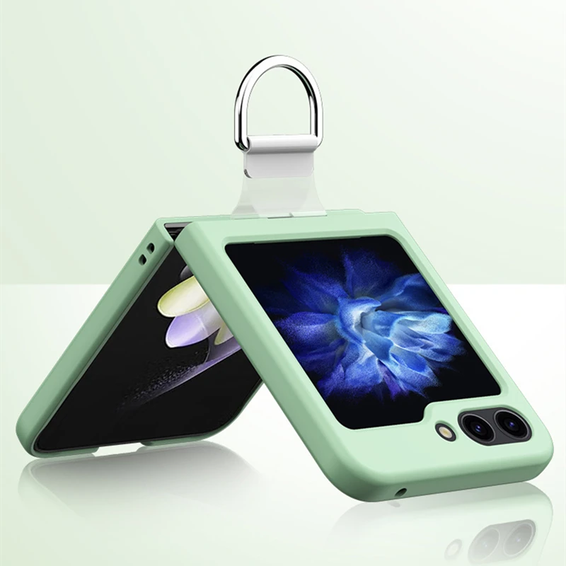 Funda de teléfono con cordón de seda y soporte de anillo plegable de moda de lujo para Samsung Galaxy Z Flip 5 4 3 Flip5 cubierta acrílica dura a prueba de golpes - imagen 2
