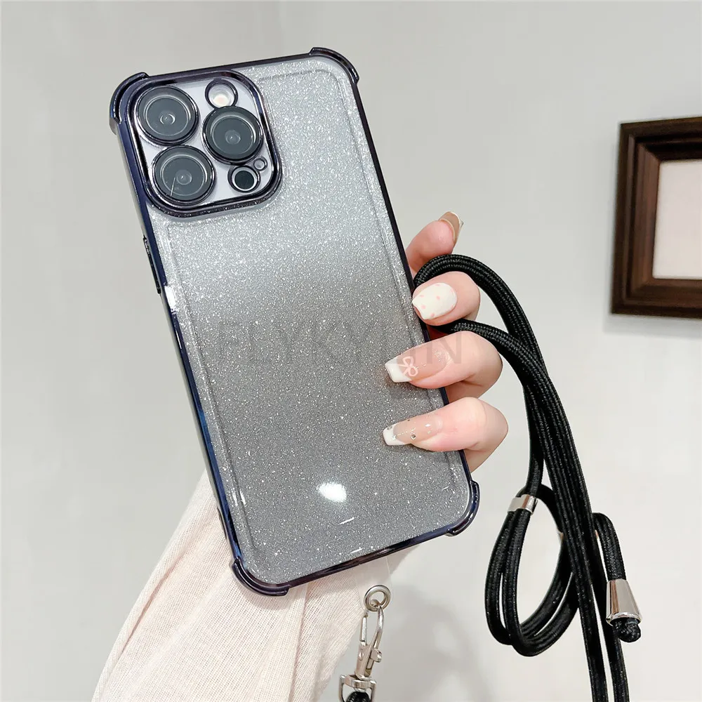 Funda de teléfono chapada con purpurina a prueba de golpes para OPPO, A16S, A53S, A54S, A17, A9, 2020, Reno 11 Pro, 11F, 12F, collar cruzado, funda con cordón - imagen 5