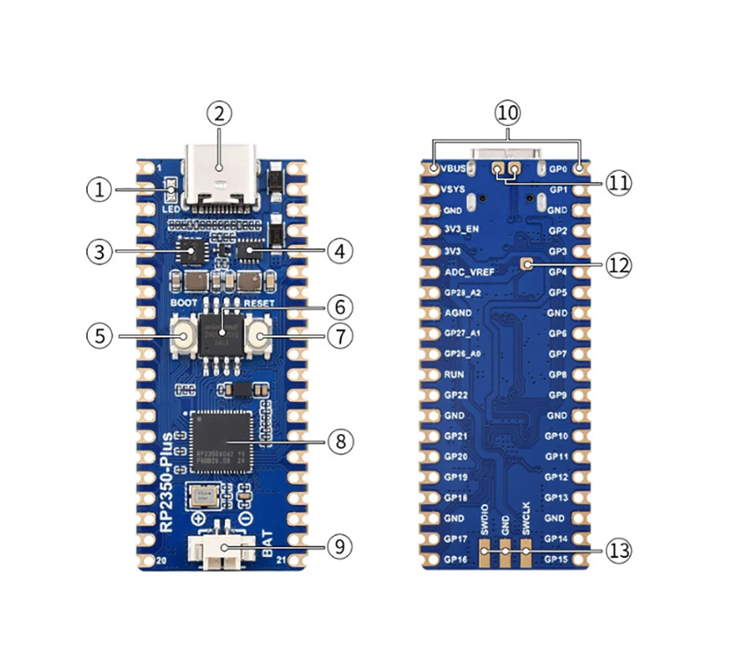 Placa de desarrollo RP2350 Plus, procesador de microcontrolador, procesador de doble núcleo de doble arquitectura tipo C para Raspberry Pi RP2350A - imagen 3