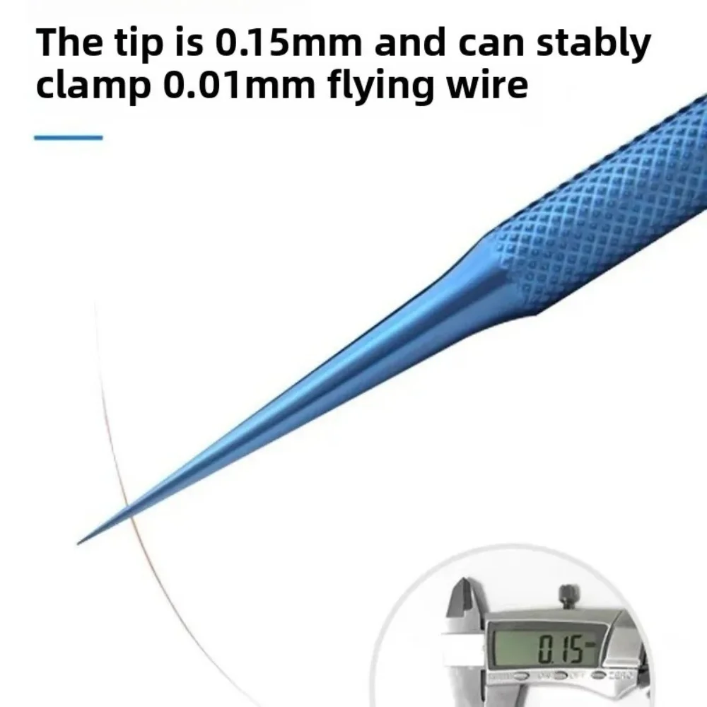 Pinzas de aleación de titanio, herramienta de mantenimiento profesional, pinzas de precisión con borde de 0,15mm para huellas dactilares, tablero principal de Apple, cable de cobre - imagen 4