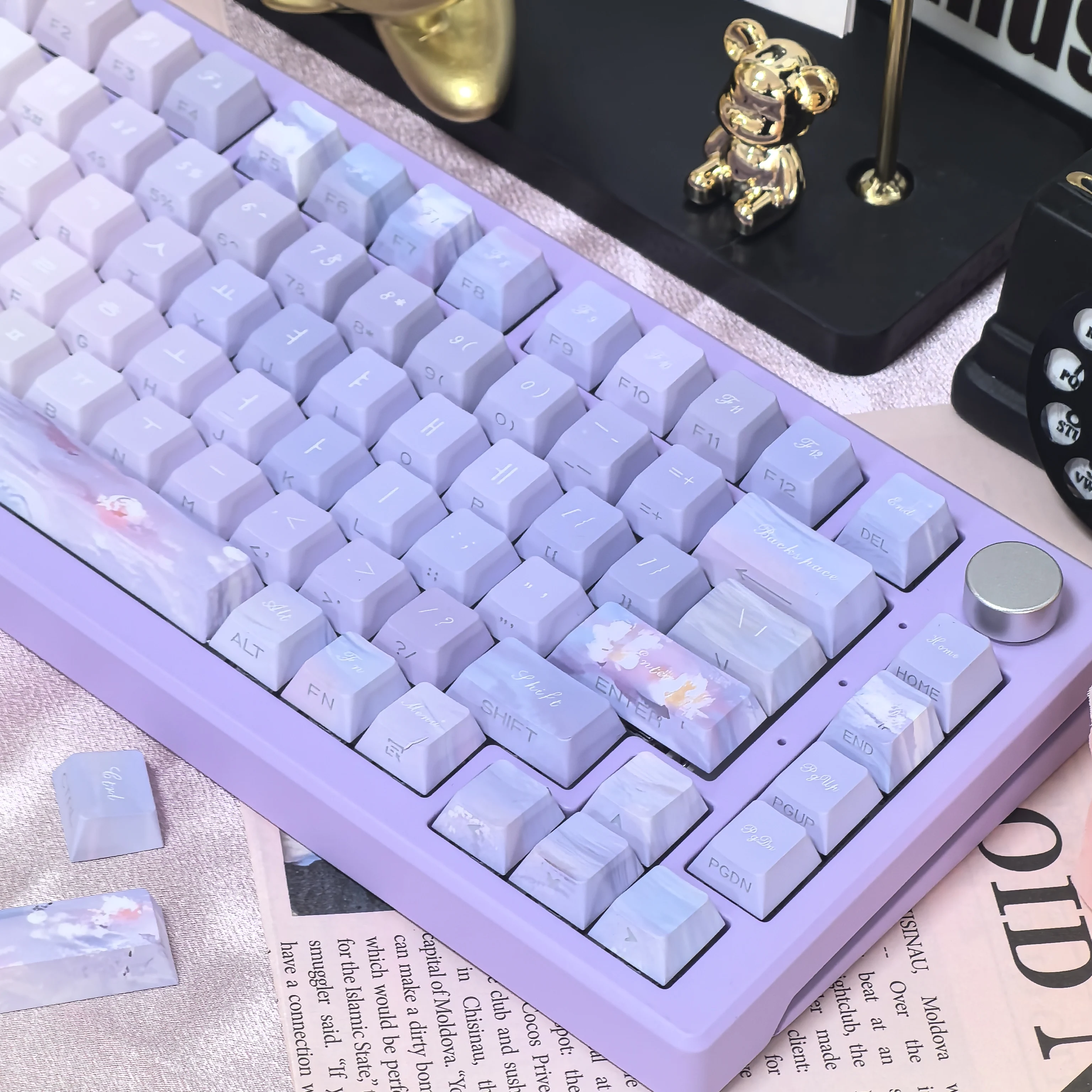 Tecla púrpura coreana, 130 teclas, Monet, lirio de agua de ensueño, KR, sublimación de cereza Pbt, DIY, translúcido grabado lateral, Hangul Keycap - imagen 2
