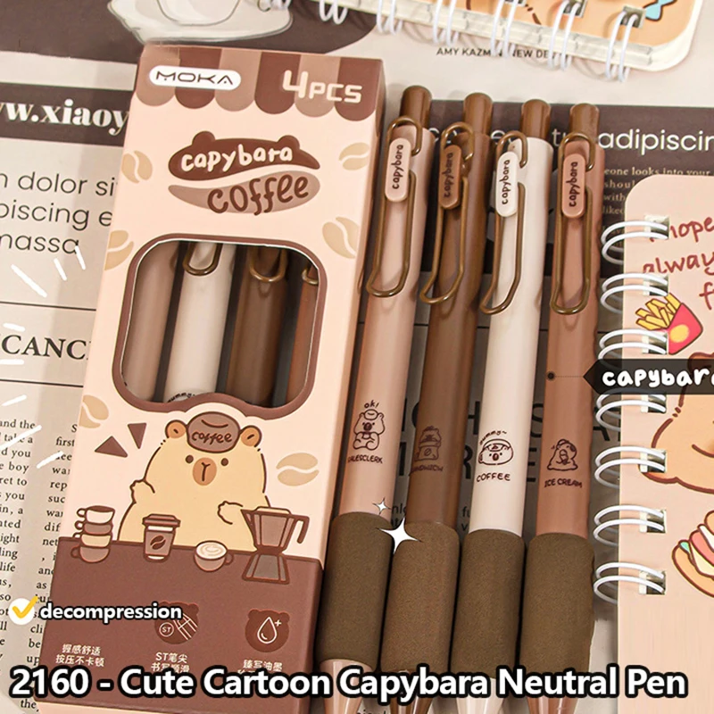 Pluma de Gel Kawaii de secado rápido, 4 piezas, suministros escolares neutros de presión, papelería estética, dibujos animados bonitos, 0,5mm - imagen 4