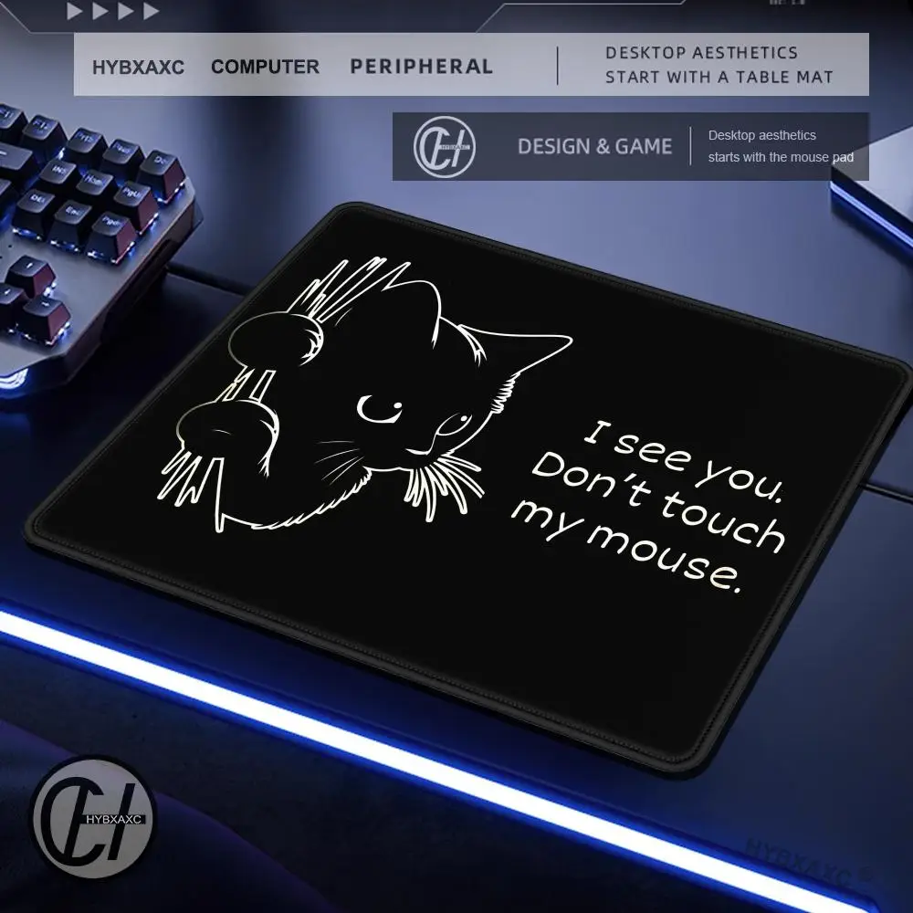 Alfombrilla de ratón de gatos negros, alfombrilla de escritorio de gato mirando, accesorios divertidos para juegos, alfombrilla para ratón, superficie de jugador para ratón de ordenador - imagen 2