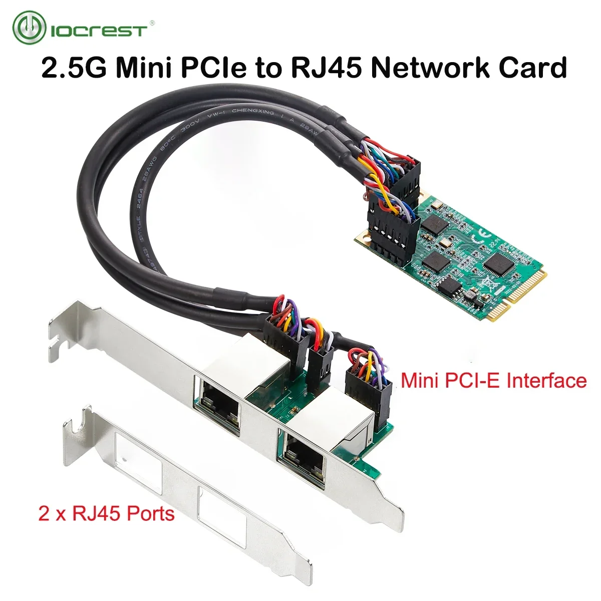 Tarjeta de red IOCREST 2,5G Mini PCIe a RJ45 puertos duales 2500Mbps Mini PCI Express NIC Lan Card para Chipset Realtek 8125B