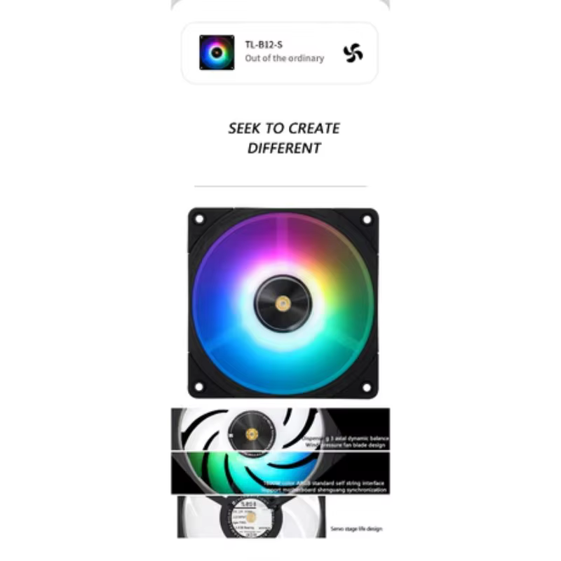 Ventilador de CPU Thermalright TL-B12W-S ARGB de 120 mm y 4 pines con ventilador con efecto de luz de espejo ARGB para enfriador de líquido de CPU y enfriador de aire de CPU - imagen 4